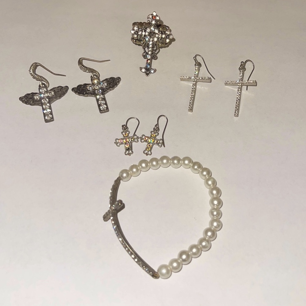 Cross Dangle Earrings, Cross Bracelet, Cross Ring